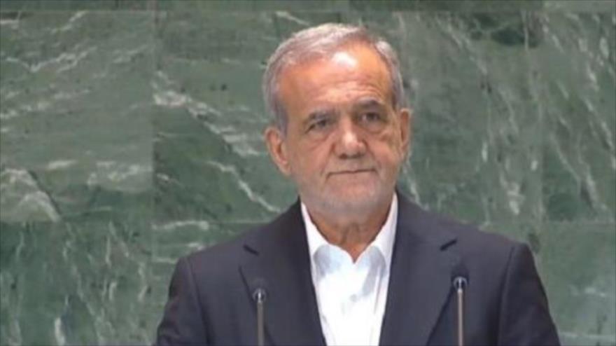 El presidente de Irán, Masud Pezeshkian, durante su discurso ante la ONU, Nueva York, 23 de septiembre de 2024.