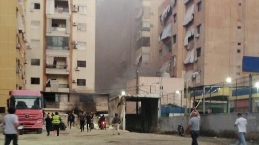 El ataque israelí contra un edificio en la zona de Bir al-Abd en el suburbio sur de Beirut, capital libanesa, 23 de septiembre de 2024. 