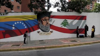 Hasan Nasralá inmortalizado en un mural en Caracas