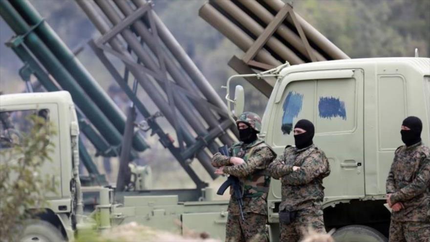 Los combatientes de Hezbolá en un entrenamiento militar.