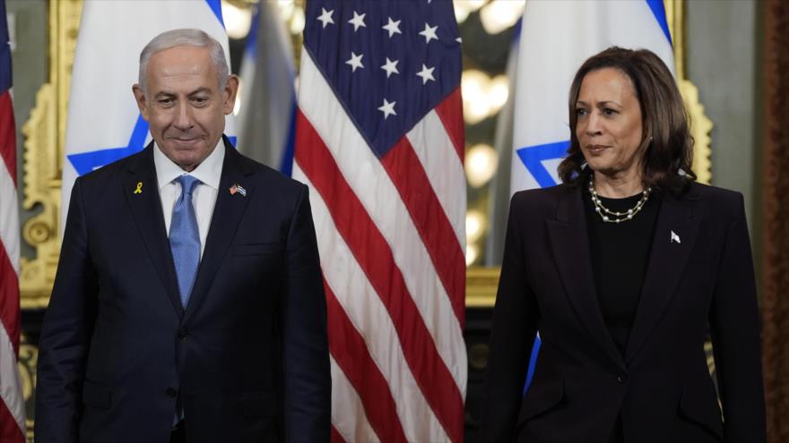 La vicepresidenta de EE.UU., Kamala Harris, y el primer ministro israelí, Benjamín Netanyahu, en la Casa Blanca, 25 de julio de 2024. (Foto: AP)