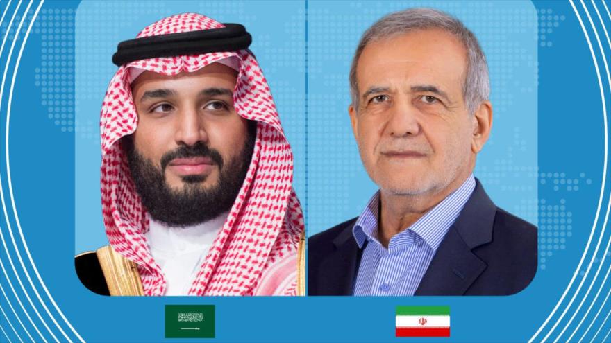 El presidente iraní, Masud Pezeshkian (dcha.), y el príncipe heredero saudí, Muhamad bin Salman.