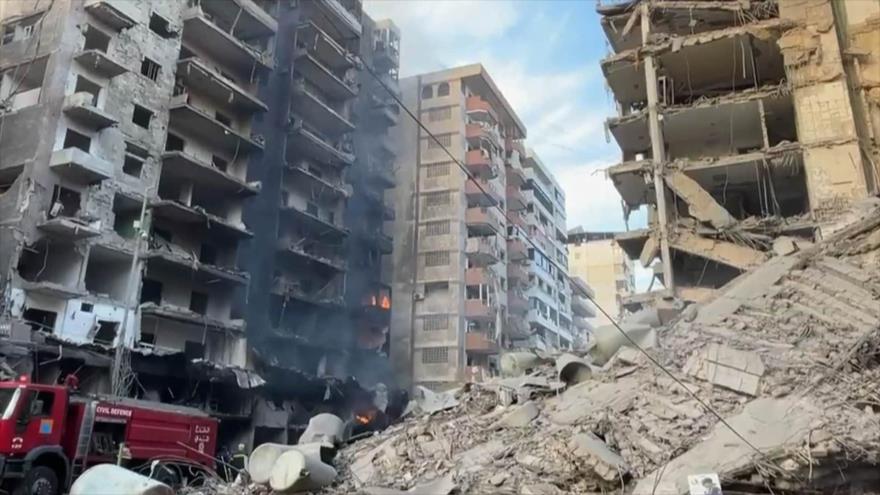 Unza zona residencial atacada en una agresión aérea del régimen israelí en Beirut.