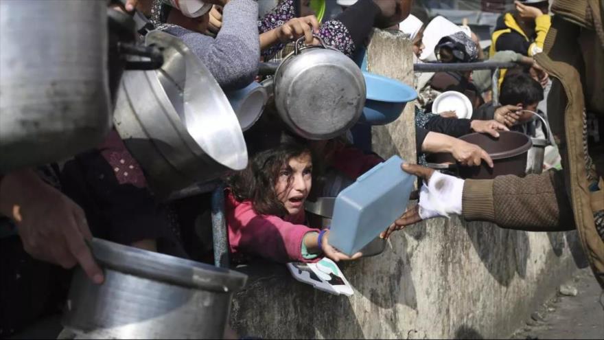 Ciudadanos palestinos se agolpan para conseguir comida, Rafah, la Franja de Gaza, 9 de enero de 2024. (Foto: AFP)