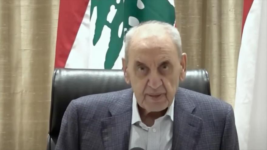 El presidente del parlamento libanés, nabih Berri, ofrece discurso tras la entrada en vigor de tregua anunciada por Israel, 27 de noviembre de 2024.