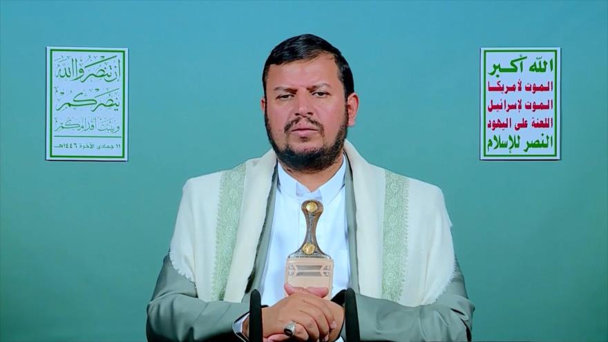 El líder de Ansarolá de Yemen, Seyed Abdulmalik Badreddin al-Houthi, durante un discurso televisado.