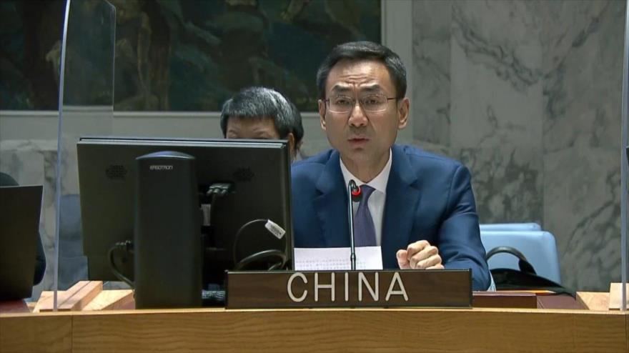 El representante adjunto de China ante la ONU, Geng Shuang, durante una reunión del Consejo de Seguridad. 