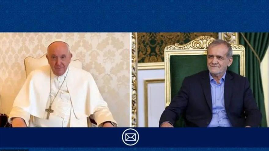 El presidente iraní, Masud Pezeshkian, y el líder de la Iglesia Católica, el Papa Francisco.