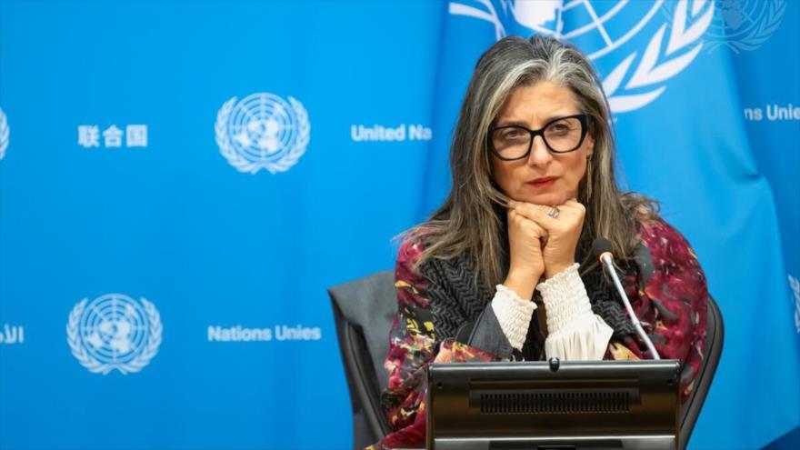 La relatora especial de la ONU, Francesca Albanese, durante una rueda de prensa.