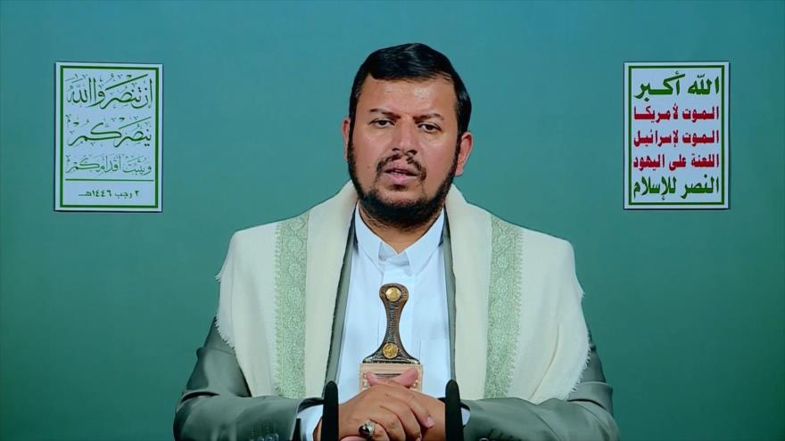 El líder del movimiento popular yemení Ansarolá, Seyed Husein Badreddin al-Houthi, ofrece un discurso, 2 de enero de 2025.