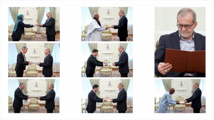 El presidente de Irán, Masud Pezeshkian recibe las cartas credenciales de 10 nuevos embajadores extranjeros, Teherán, 7 de enero de 2025.