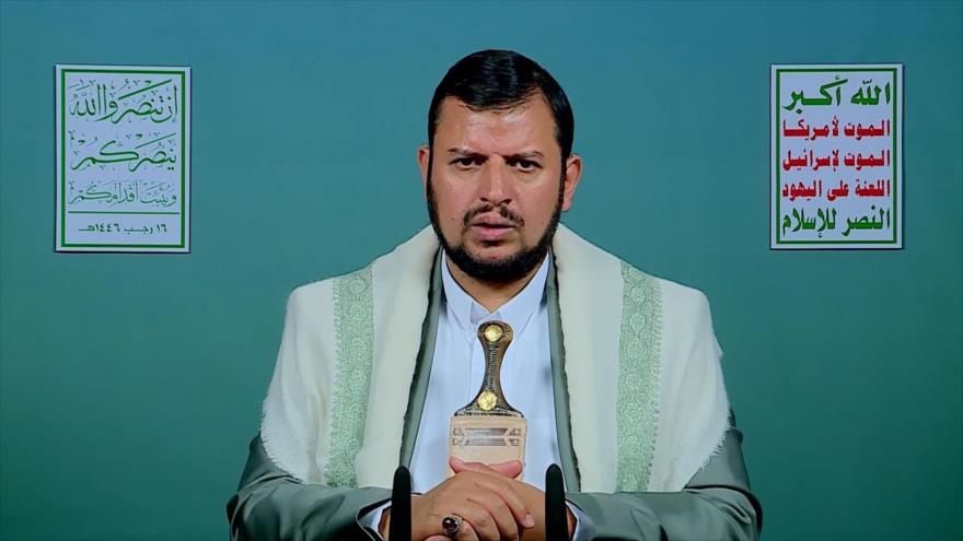 El líder del movimiento popular yemení Ansarolá, Seyed Husein Badreddin al-Houthi, ofrece un discurso, 16 de enero de 2025.