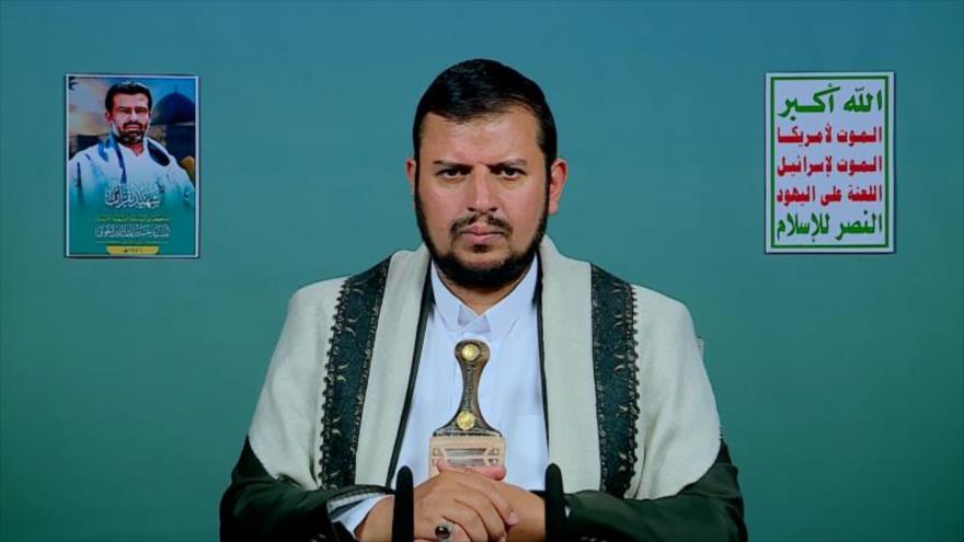 El líder de Ansarolá de Yemen, Seyed Abdulmalik Badreddin al-Houthi, habla con motivo del Día del Mártir, 26 de enero de 2025.