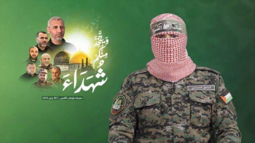 El portavoz de las Brigadas Al-Qassam, Abu Obaida, anuncia el martirio del jefe militar del grupo, Mohammed Al-Deif, y de varios líderes, 30 de enero de 2025.