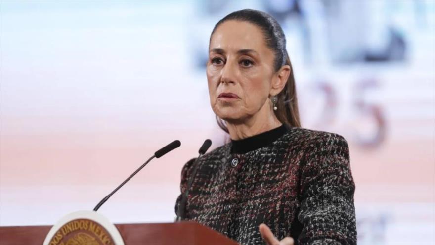 La presidenta de México, Claudia Sheinbaum, en una rueda de prensa en Palacio Nacional, en México, 28 de enero de 2025.
