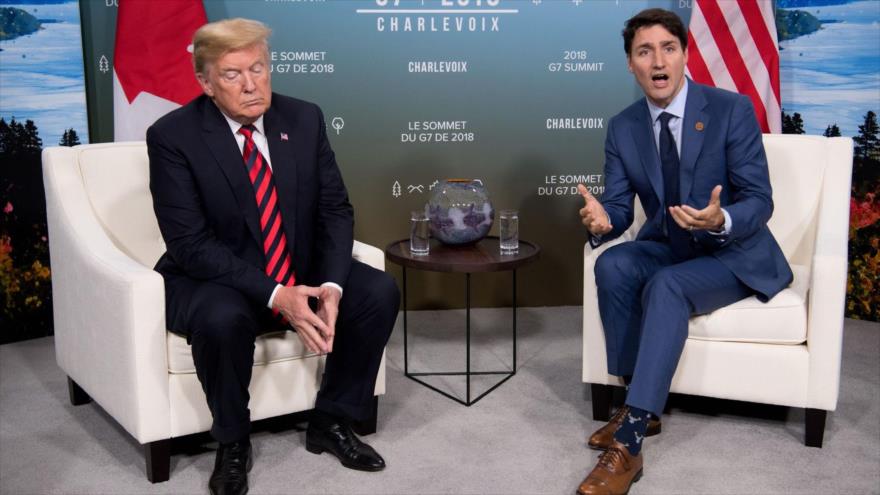 Premier de Canadá, Justin Trudeau (dcha.), y presidente de EEUU, Donald Trump, en una reunión en Charlevoix, Quebec, 8 de junio de 2018. (Foto: Reuters)