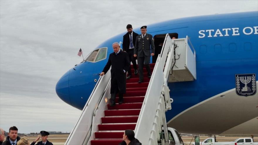 El avión del primer ministro israelí, Benjamín Netanyahu ‘Wing of Zion’, llega a Washington, EE.UU., 2 de febrero de 2025.