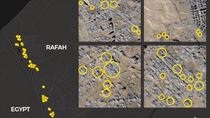 Imágenes satelitales de la agencia Sanad muestran la demolición de viviendas por el régimen de Israel en el sur de Gaza.