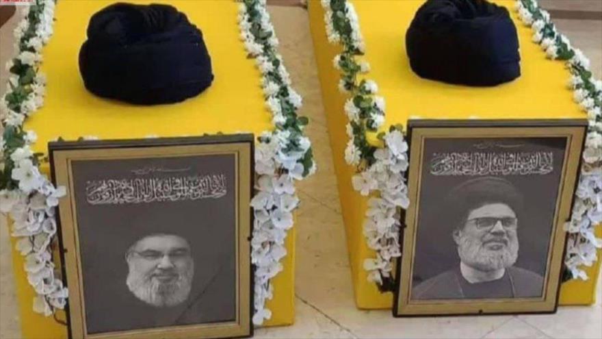 Los ataúdes de los líderes de Hezbolá, Seyed Hasan Nasralá y Seyed Hashem Safi al-Din.