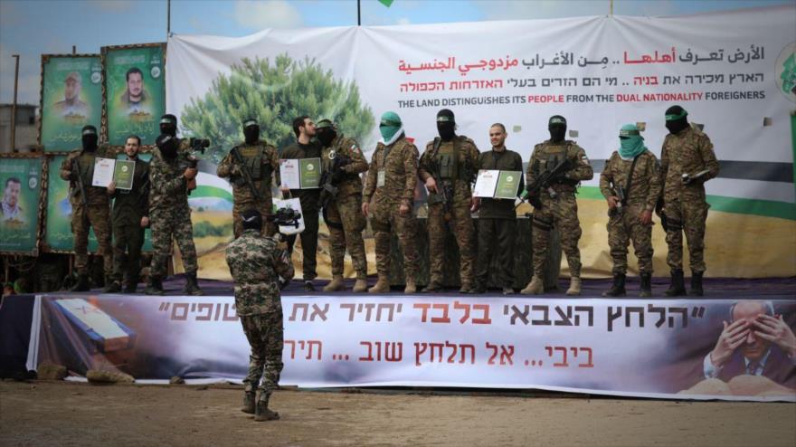 Una ceremonia de liberación de los retenidos israelíes por parte de HAMAS en la Franja de Gaza, 22 de febrero de 2025.