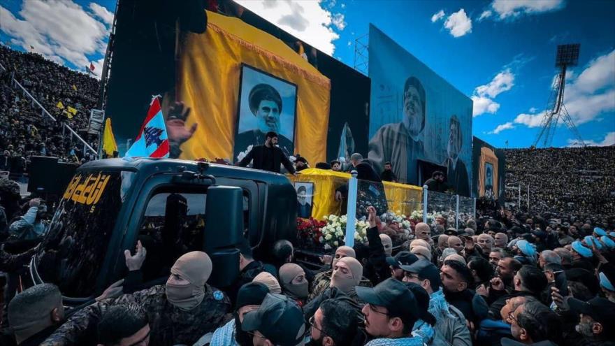 Grandes multitudes en la ceremonia fúnebre de los líderes de Hezbolá, Seyed Hasan Nasralá y Seyed Hashem Safi al-Din, Beirut, 23 de febrero de 2025.