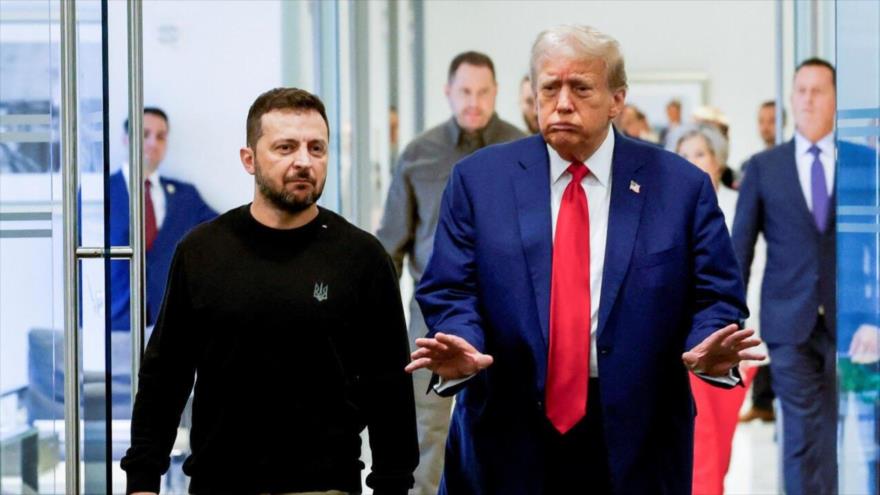 El entonces candidato republicano a la Presidencia de EE.UU., Donald Trump (dcha.), y el presidente de Ucrania, Volodimir Zelenski, en la ciudad de Nueva York, 27 de septiembre de 2024. (Foto: Reuters)