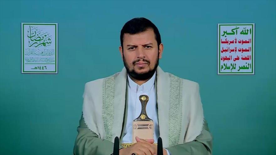 El líder de Ansarolá de Yemen, Seyed Abdulmalik Badreddin al-Houthi, habla con motivo del inicio del mes sagrado del Ramadán, 28 de febrero de 2025.