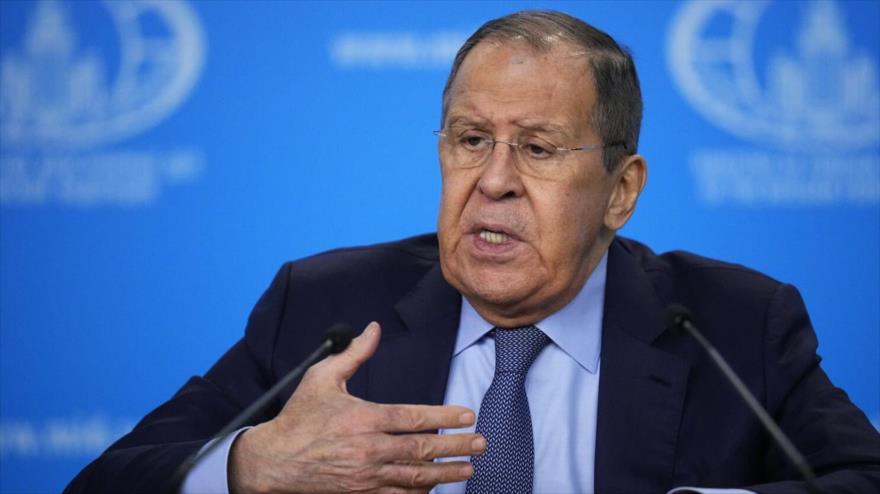 El canciller ruso, Sergei Lavrov, durante una conferencia de prensa anual, Moscú, Rusia.