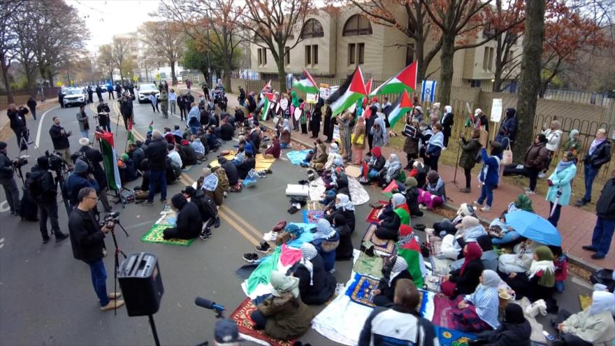 Musulmanes establecen campamento frente a la embajada israelí en EEUU