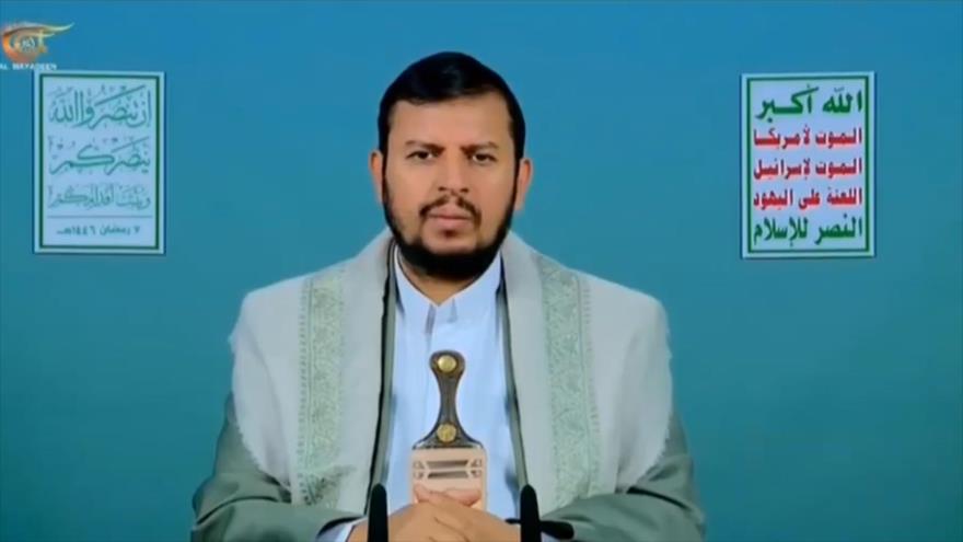 El líder de Ansarolá de Yemen, Seyed Abdulmalik Badreddin al-Houthi, durante un discurso televisado, 7 de marzo de 2025.