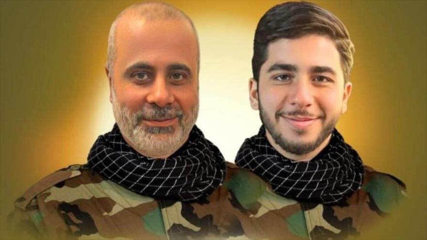 Hasan Ali Badir, uno de los dirigentes de Hezbolá, y su hijo, Ali Badir, caídos mártires en un ataque israelí contra el suburbio sur de Beirut, capital del Líbano.