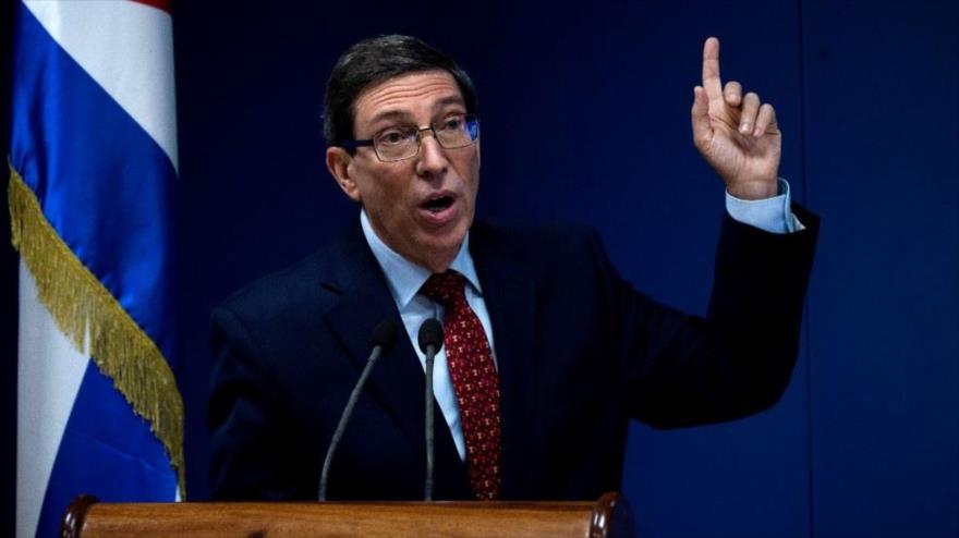El canciller de Cuba, Bruno Rodríguez, habla durante una conferencia de prensa sobre el impacto del bloqueo económico de EE.UU. contra Cuba, 19 de octubre de 2022.