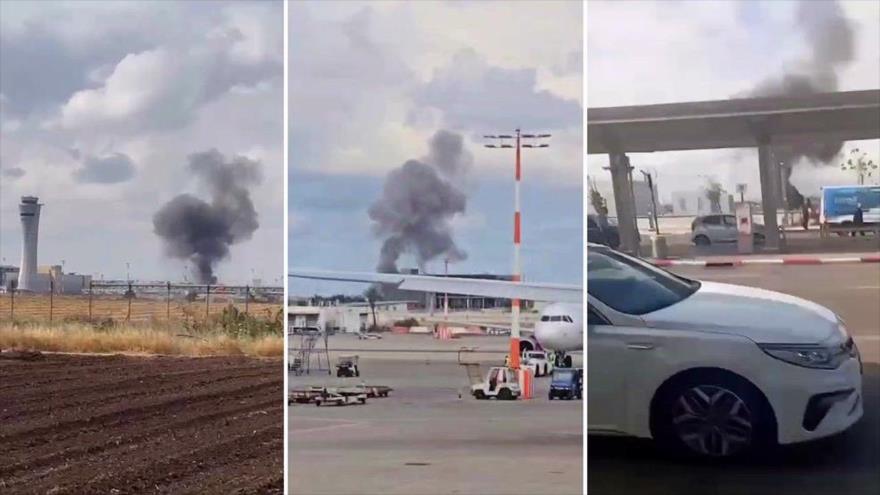 El humo lanza del aeropuerto de Ben Gurión en Tel Aviv, 4 de mayo de 2025.