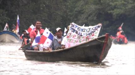 Campesinos protestan en rechazo del embalse en Río Indio de Panamá