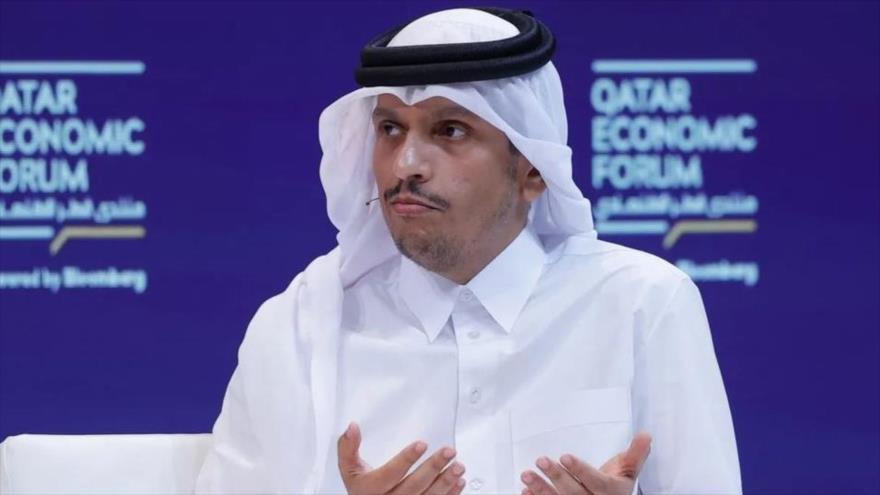El primer ministro y ministro de Exteriores de Catar, Muhamad bin Abdulrahman, durante el Foro Económico de Catar, en Doha, 20 de mayo de 2025.