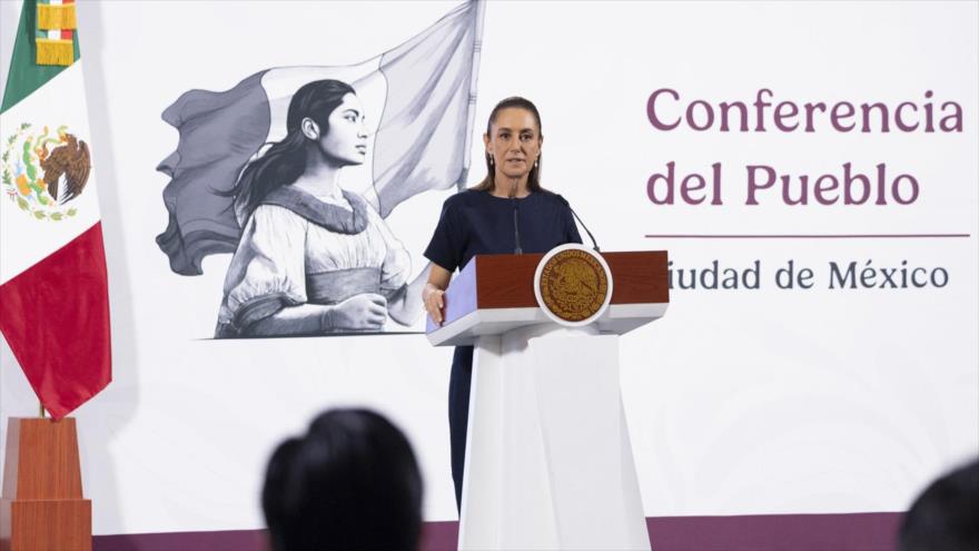La presidencia de México, Claudia Sheinbaum, ofrece una conferencia de prensa, 23 de mayo de 2025.
