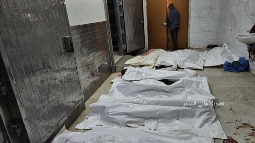 Cuerpos de los palestinos asesinados a manos de las fuerzas israelíes en un centro de ayuda humanitaria respaldado por EE.UU. en Rafah, Gaza, 1 de junio de 2025.