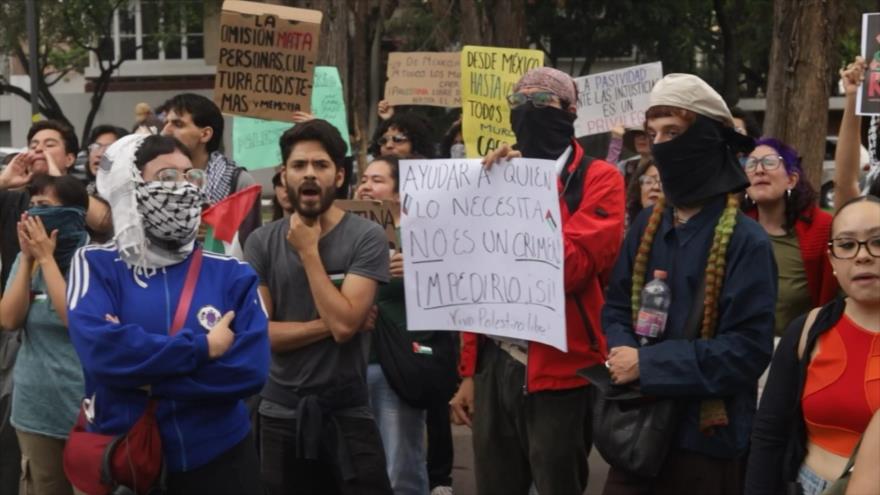 Mexicanos marchan a embajadas cómplices del genocidio palestino