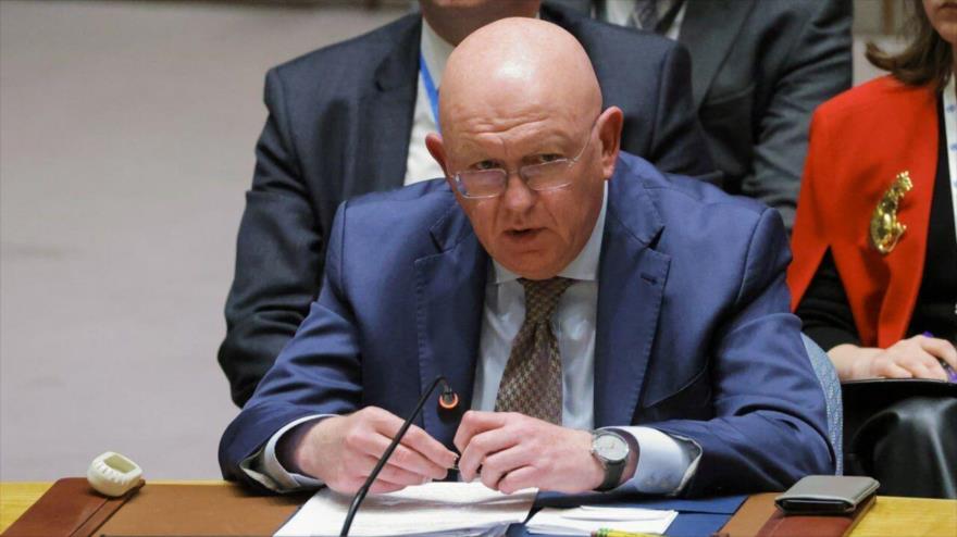El representante permanente ruso ante las Naciones Unidas, Vasili Nebenzia, durante una reunión del Consejo de Seguridad de la ONU.
