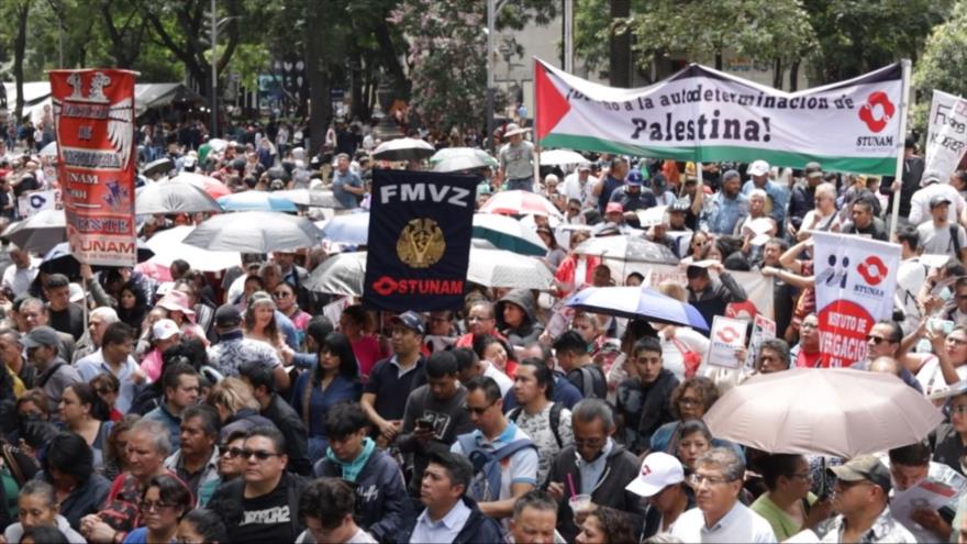 Mexicanos protestan frente a embajada de EEUU contra genocidio en Palestina