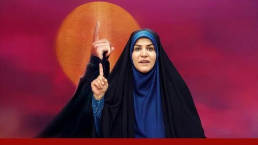 Una ilustración de la presentadora iraní Sahar Emami en el momento en el que la sede de la Radiodifusión de Irán fue bombardeada por Israel mientras emitía en vivo por televisión.