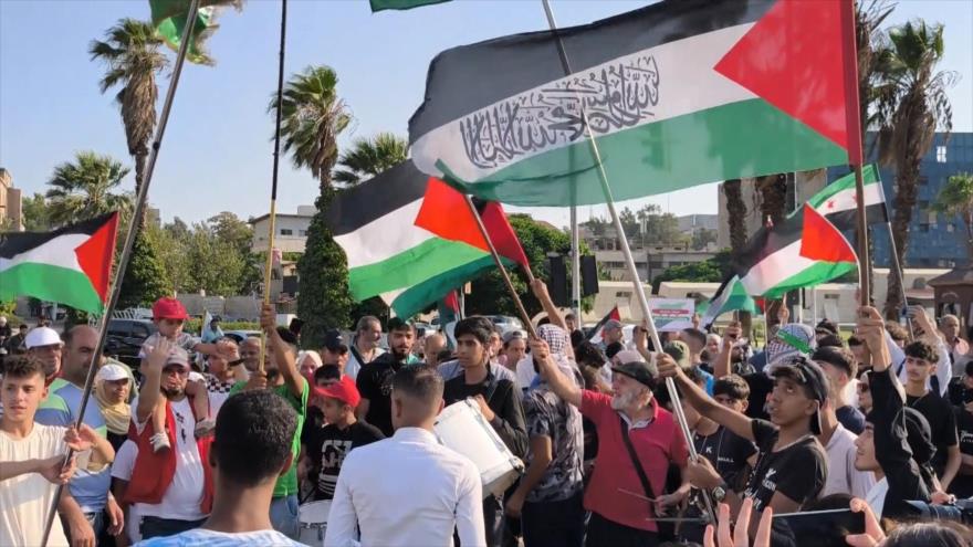 Sirios exigen acceso inmediato a la ayuda humanitaria para Gaza