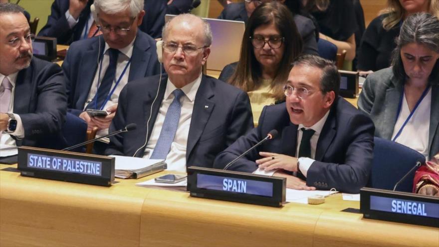 El canciller español, José Manuel Albares, en una reunión en la ONU, 28 de julio de 2025.