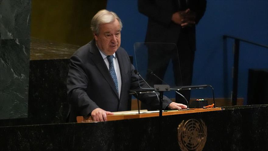 El secretario general las Naciones Unidas, Antonio Guterres, habla en una conferencia en la sede de la ONU, en Nueva York, 28 de julio de 2025.