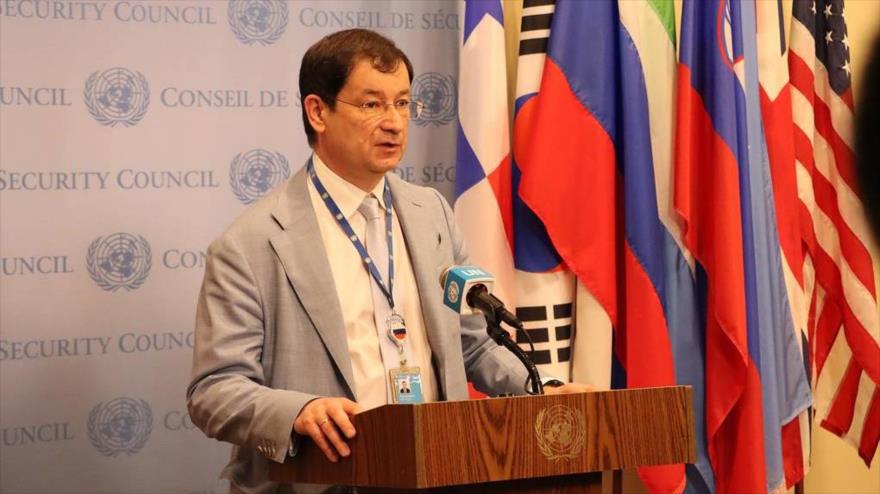 El representante permanente adjunto de Rusia ante las Naciones Unidas, Dmitry Polyanskiy, 27 de agosto de 2025.

