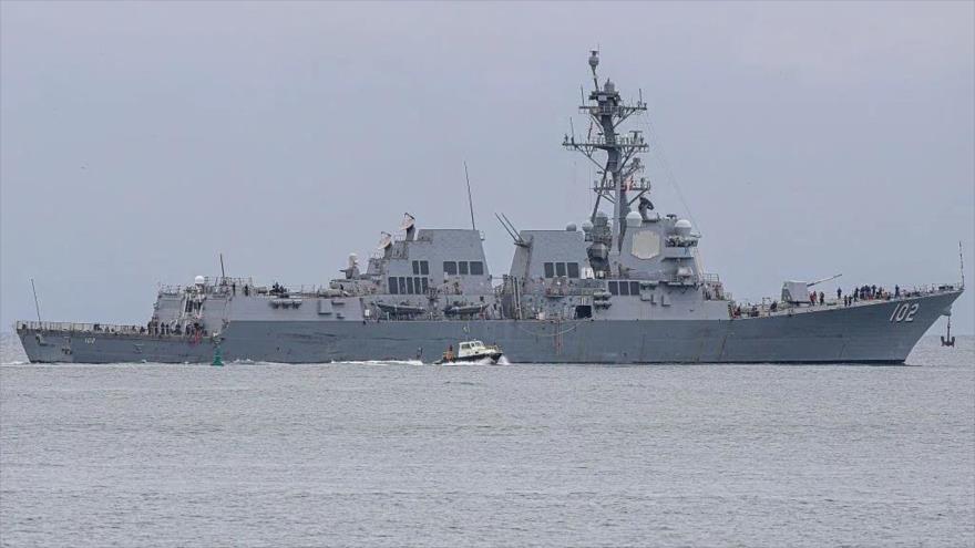El buque de guerra de EE.UU., Sampson, en un puerto de Panamá. 1 de septiembre de 2025 (Fuente: Getty Images).
