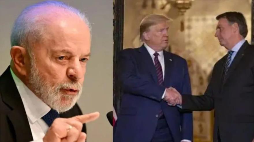 El presidente de Brasil, Luiz Inácio Lula da Silva (izda.), su par estadounidense, Donald Trump (centro) y el expresidente brasileño, jair Bolsonaro.