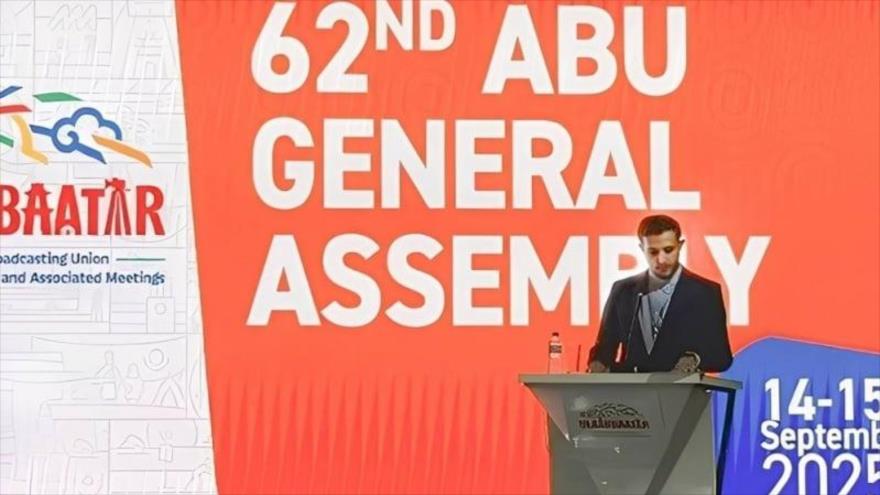 Ahmad Noruzi, jefe del Servicio Exterior de la Radiodifusión de Irán (IRIB), en la Asamblea General Anual de la Unión de Radio y Televisión de Asia y Oceanía (ABU) en Ulan Bator, Mongolia, 14 de septiembre de 2025.