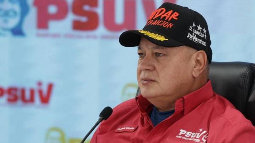 El ministro de Interior, Justicia y Paz de Venezuela, Diosdado Cabello, durante una rueda de prensa,16 de septiembre de 2025.