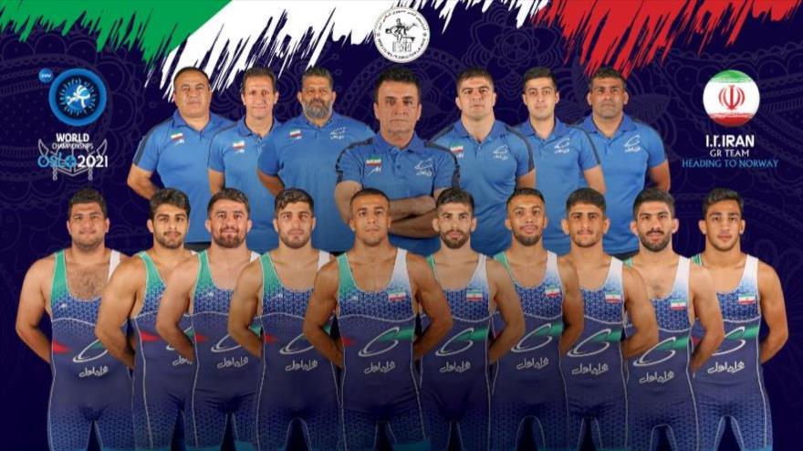 La selección de lucha grecorromana de Irán.